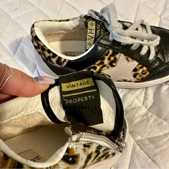 Girls Vintage Havana Black and Leopard Kids Sneakers - Picture 13 of 16